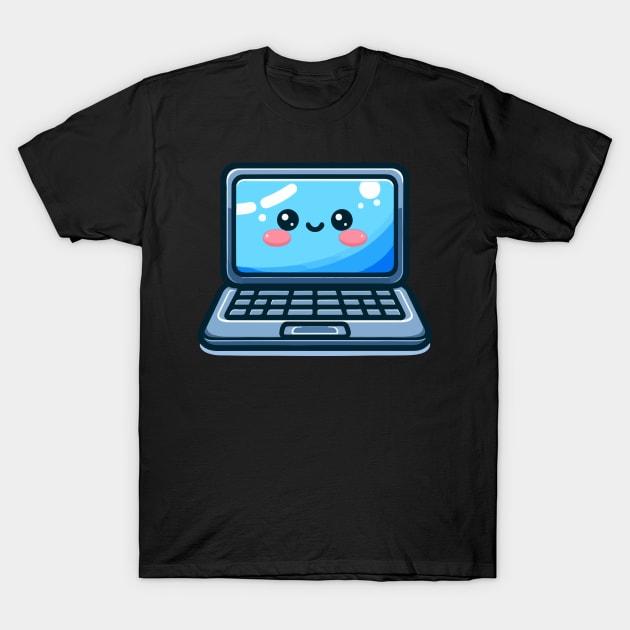 cute laptop smiling with happy feeling T-Shirt by art poo